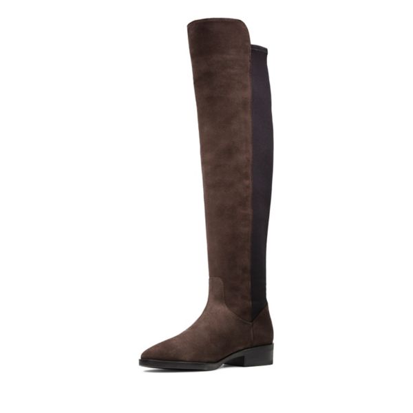 Clarks Womens Pure Caddy Knee High Boots Dark Brown | UK-8239517